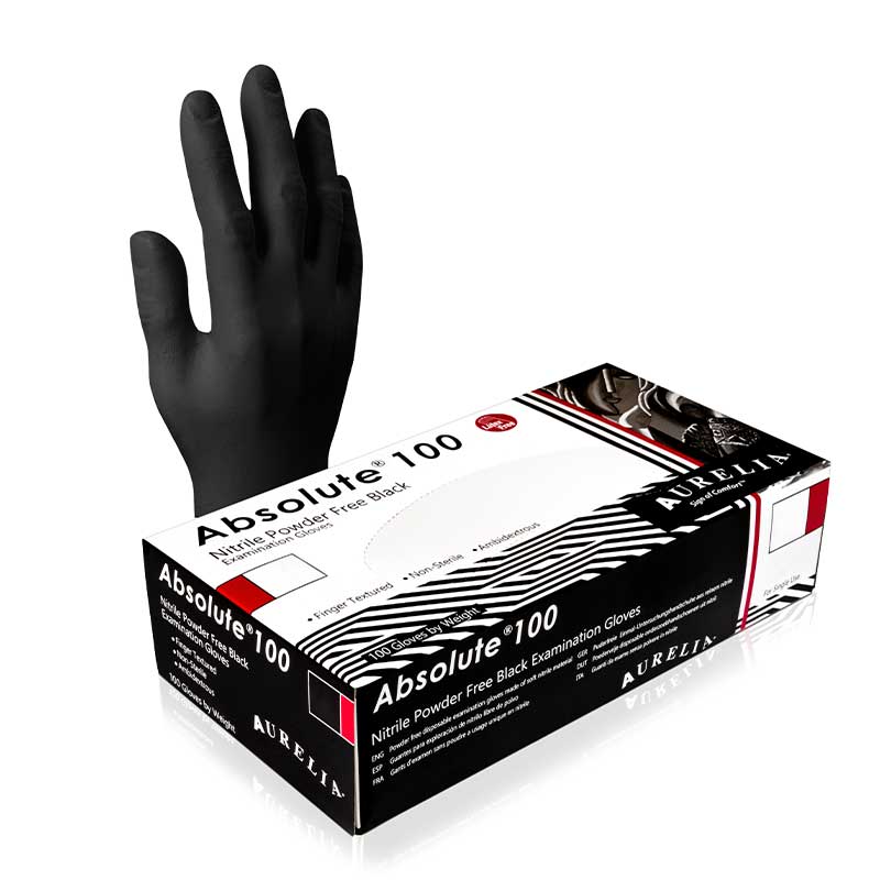 Aurelia ABSOLUTE (BLACK) Powder Free Nitrile (100 Gloves) size L