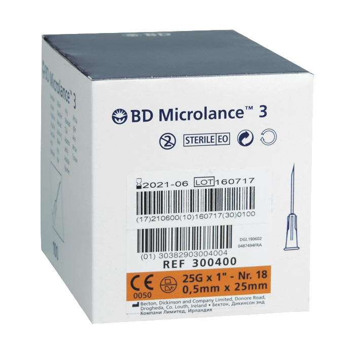 BD Microlance Needles Orange 25g x 25mm (1 inch) Box of 100