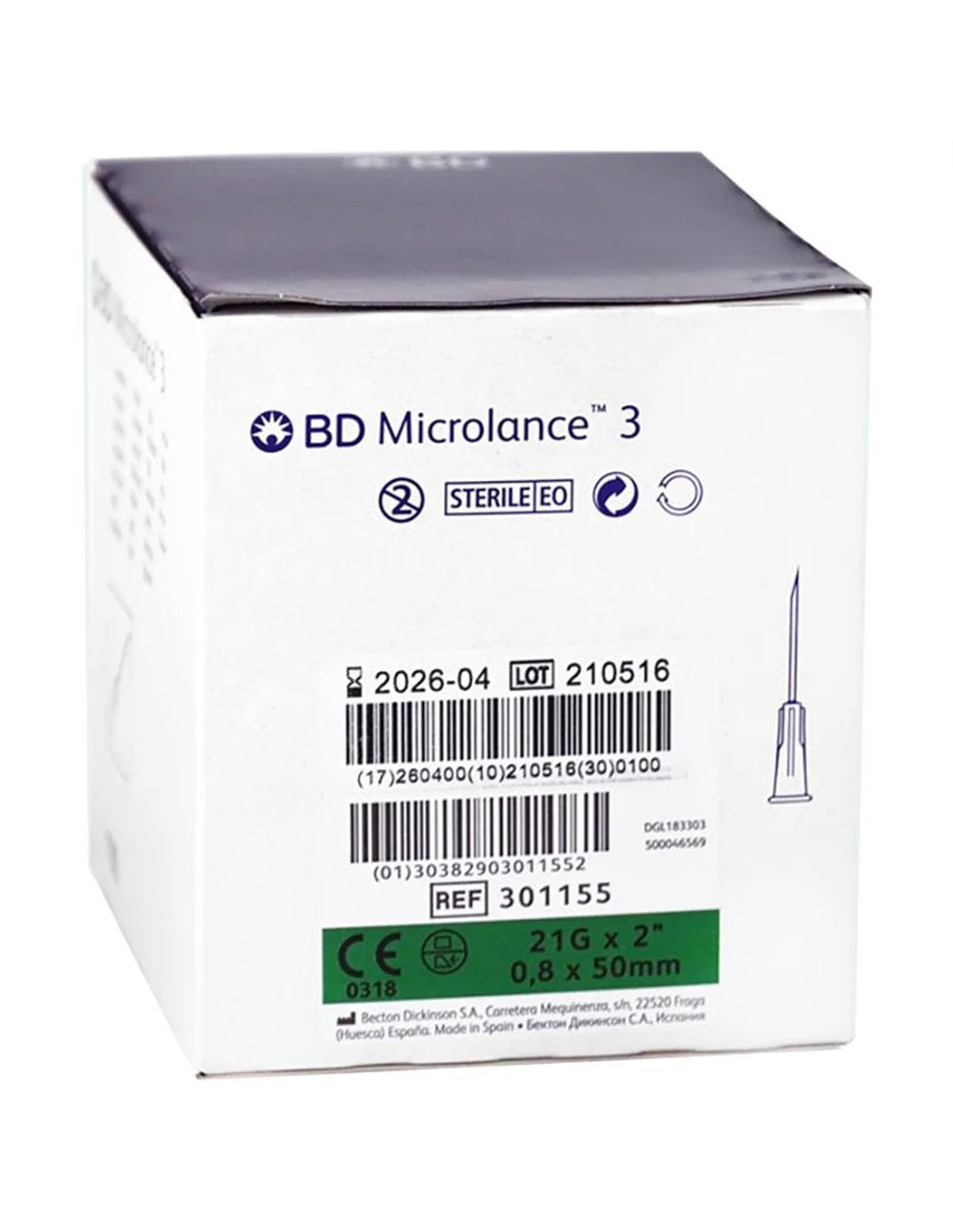 BD Microlance Needles Green 21g x 50mm (2 inch) Box of 100