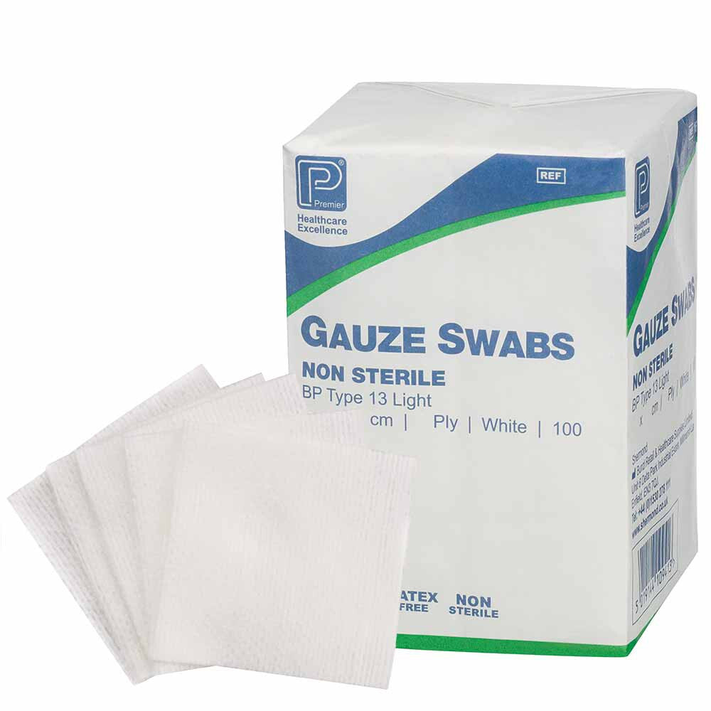 Premier Non Sterile Gauze Swabs 5cm x 5cm 12 ply (Pack of 100)